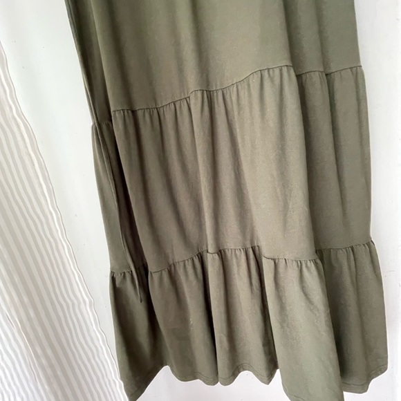 Denim & Co cotton sleeveless tiered stretch maxi dress olive green plus size  XL - Picture 8 of 9